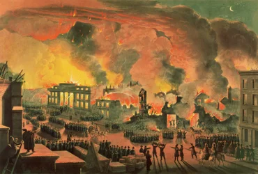 Vue du grand incendie de New York, 16-17 décembre 1835, gravé par William James Bennett (1787-1844)